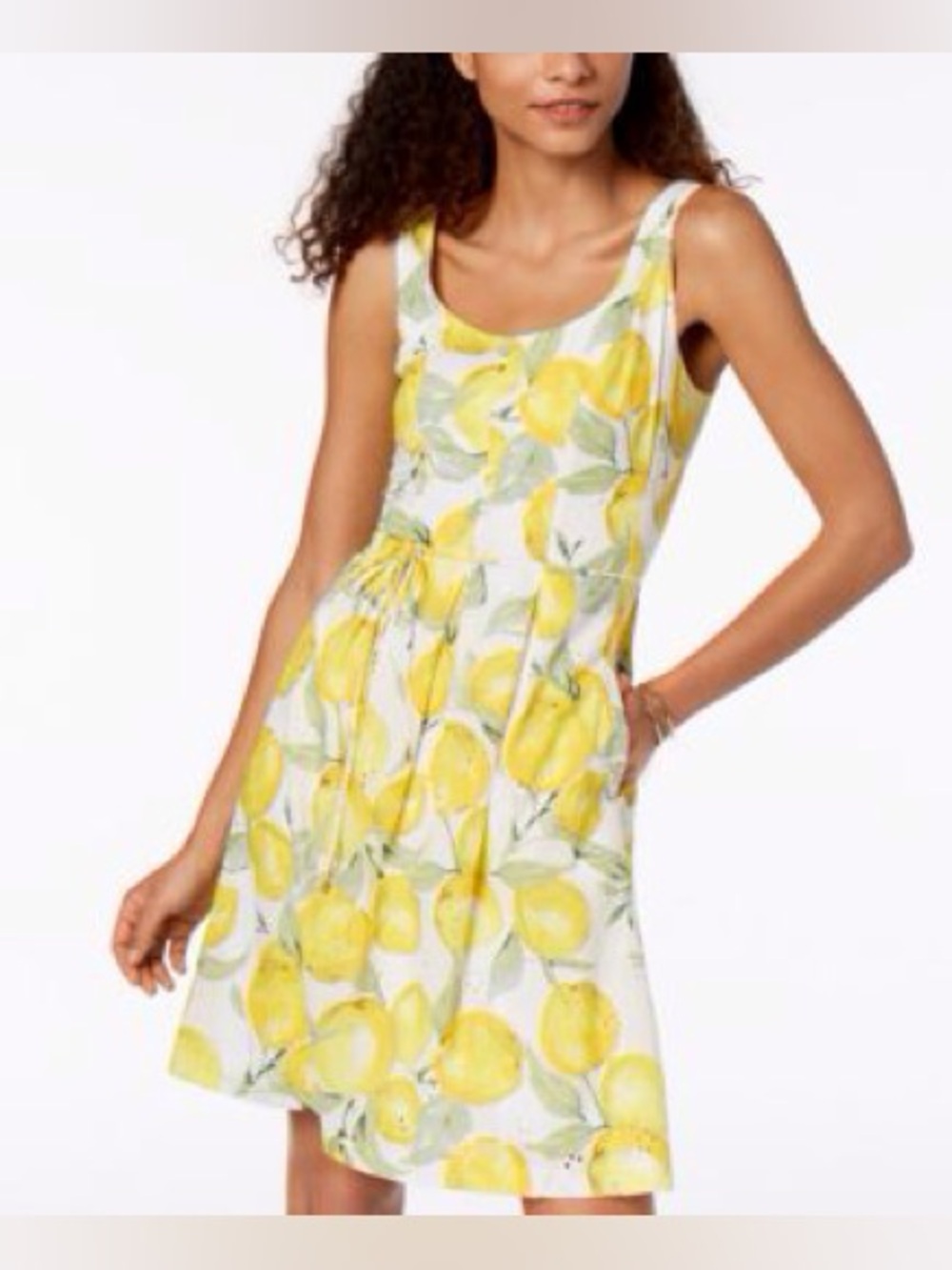 PAPAGALLO / Eyelet Lemon Print Sleeveless A-Line Dress - Sz 12